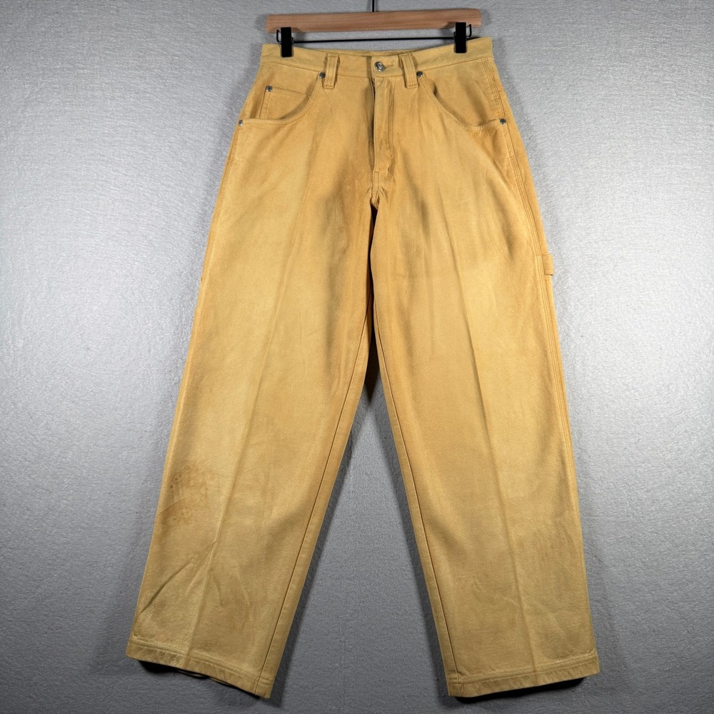 Vintage Ghetto Crew Mustard Yellow Faux Suede Carpenter Pants Mens 32x30 Y2K